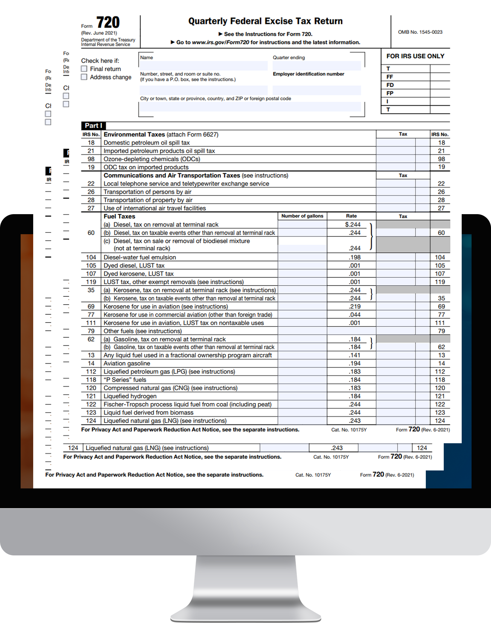 FORM 720 – QUARTERLY FEDERAL EXCISE TAX RETURN